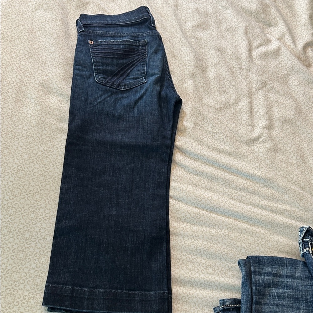 7 For All Mankind Dark Indigo Flare Jeans- short pants